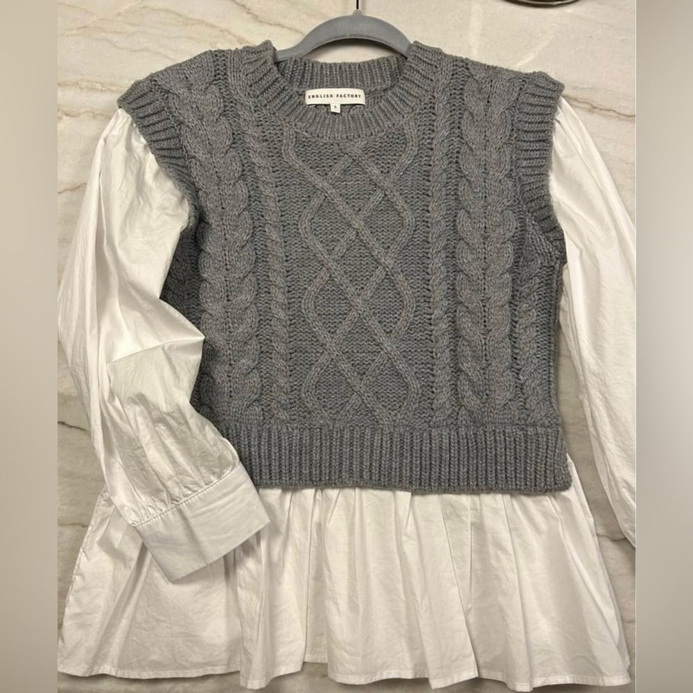 English Factory - Peplum Sweater Top (Grey, size small)